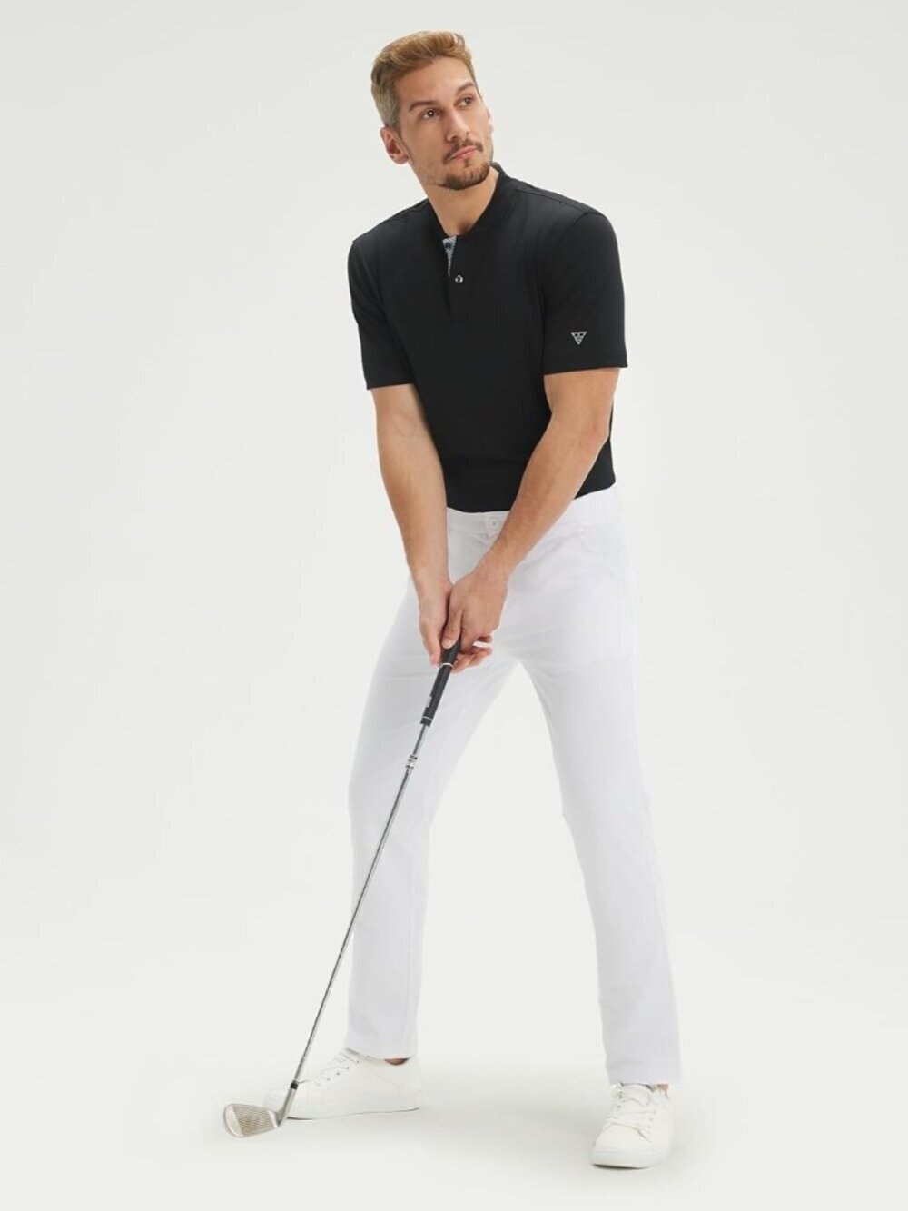 MensBlack Collarless Golf Shirt Dry Fit Moisture Wicking Henley Tee - Picture 4 of 6